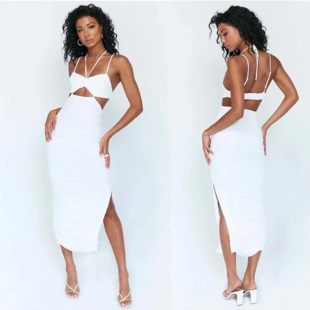 Princess Polly Alice White Ruched Cutout Ruched Midi Dress - Picture 13 of 13